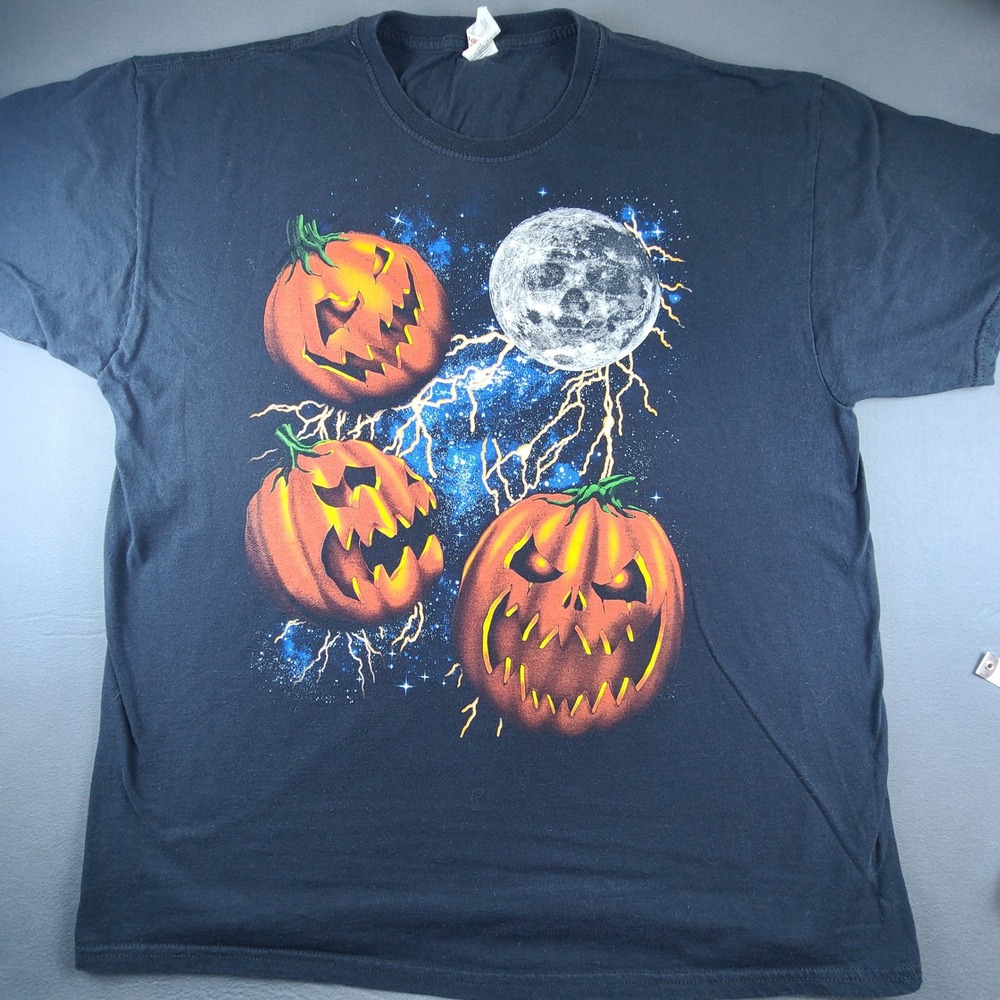 VTG Jack-O'-Lanterns Fruit of the Loom T-Shirt Men's XL Black Cotton Graphic Tee
